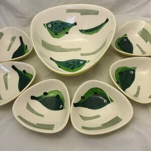 Seyei Japanese MCM vintage sushi salad serving bowl with 6 small bowls